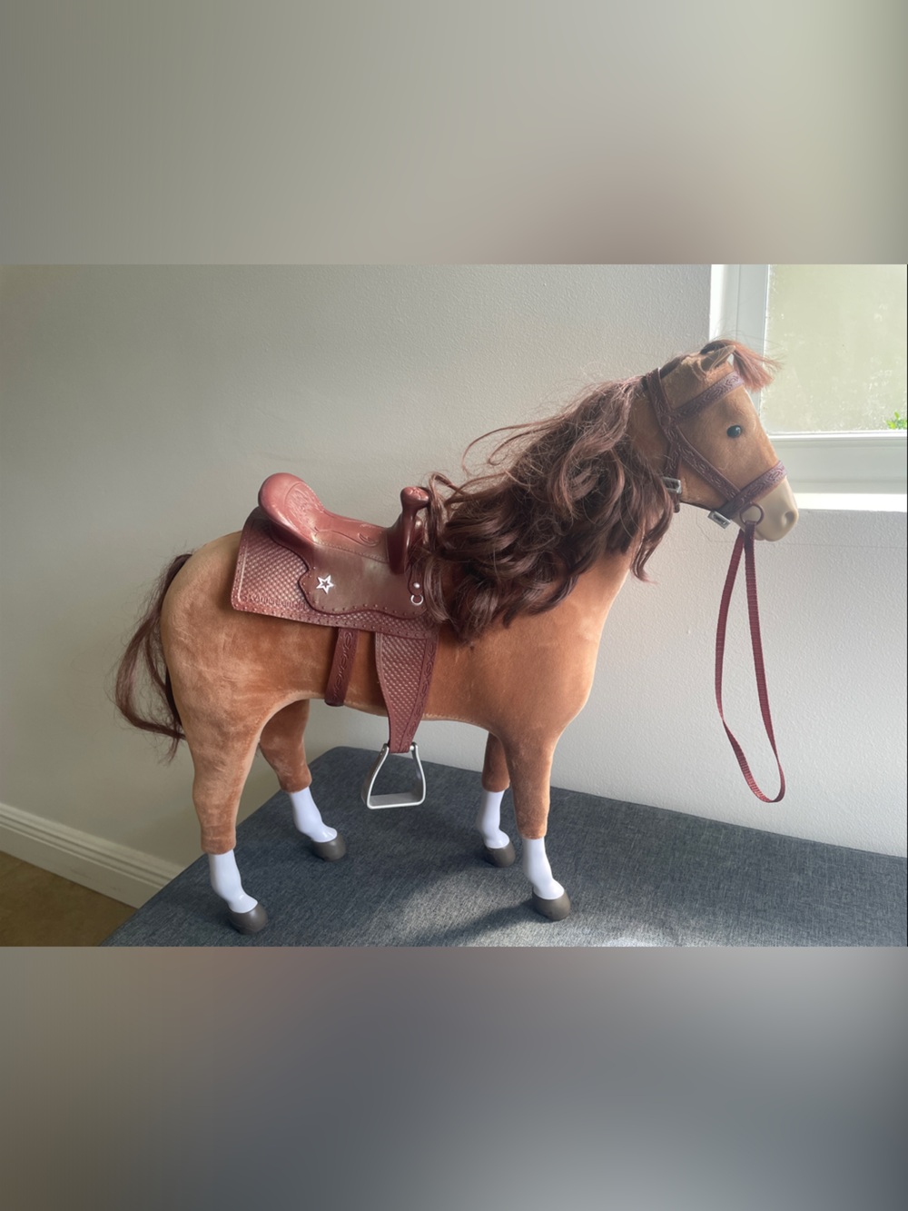 American Girl Brown Plush Pony with Maroon Saddle and White Leg Socks
